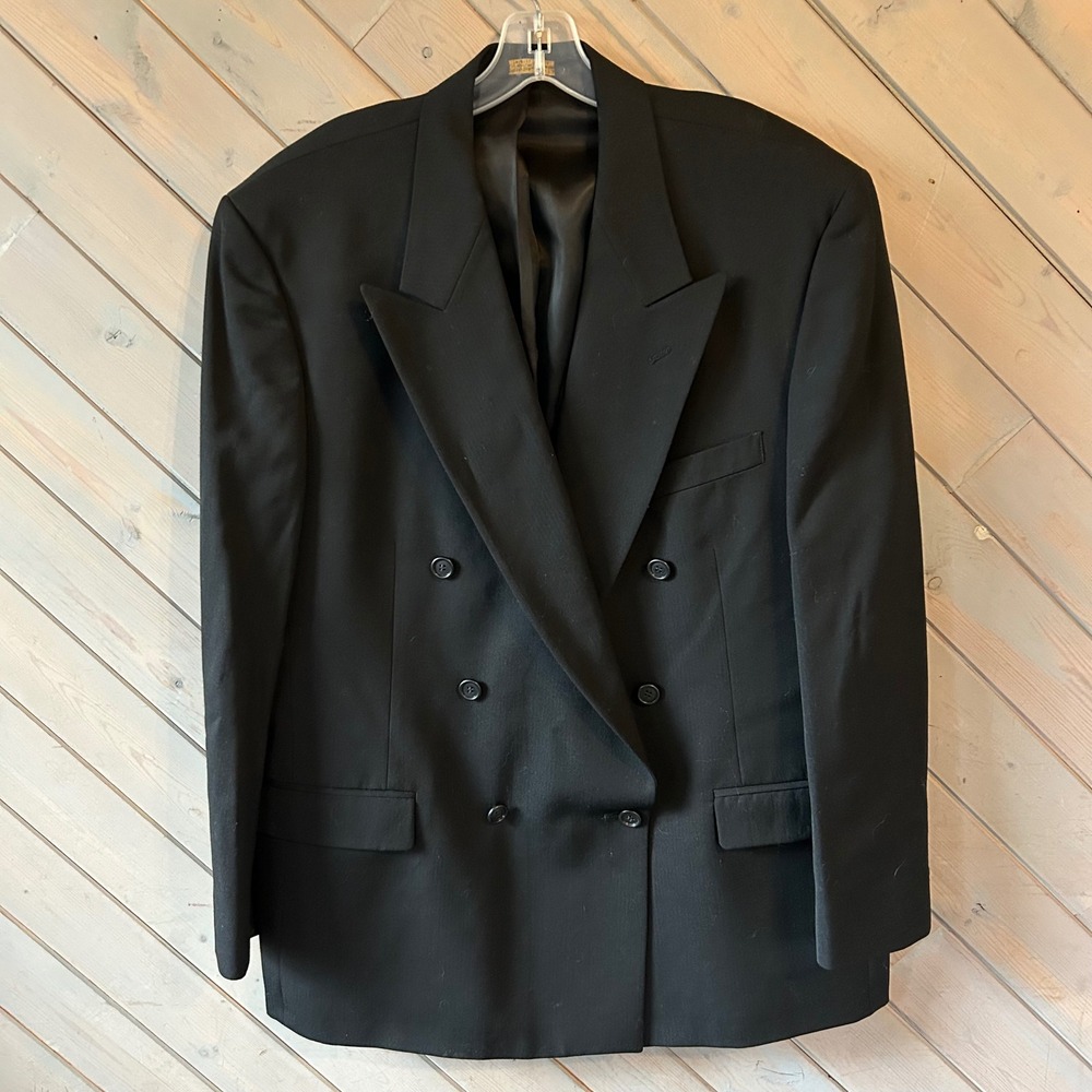 VTG Lord & Taylor Metropolitan Mens Double Breasted Blazer Black Wool USA 44